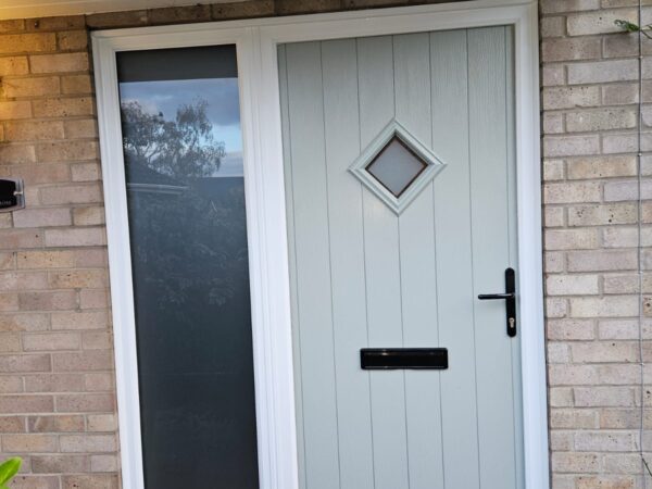 cream woodgrain front door