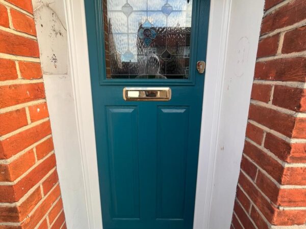 teal front door
