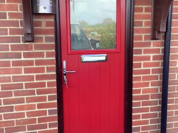 bright red front door