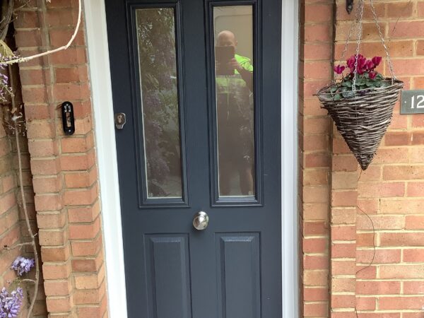 front door with window panels