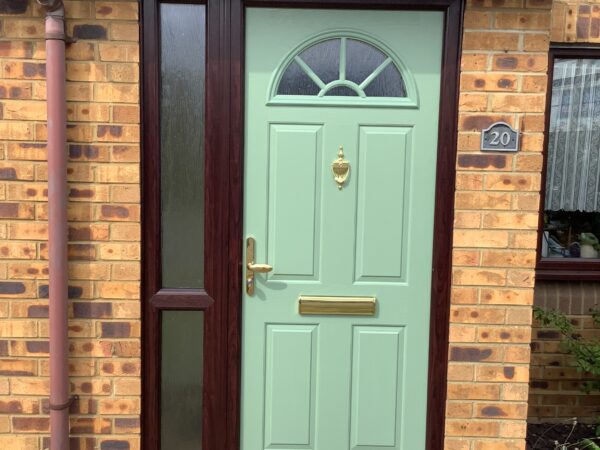 mint green front door