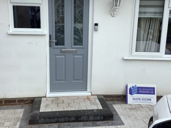 Grey door with rectangular windows
