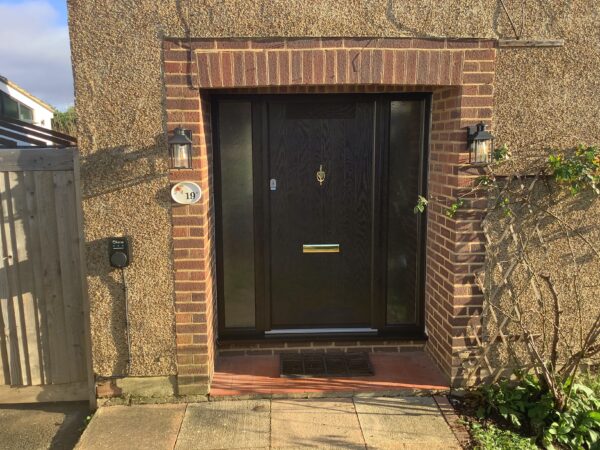 front door with side panels