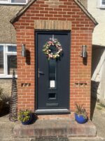 front door with spring wreath