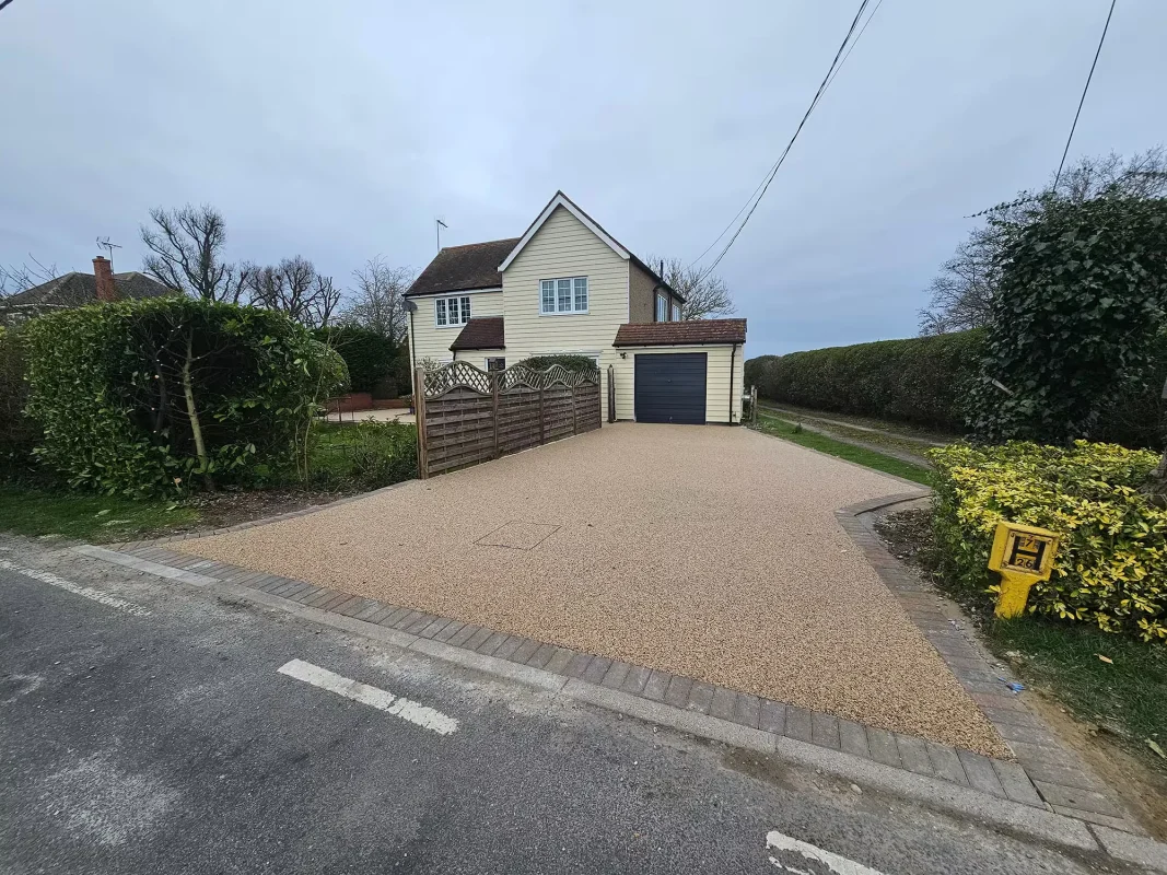 Completed resin driveway with smooth decorative finish in Braintree, Essex.