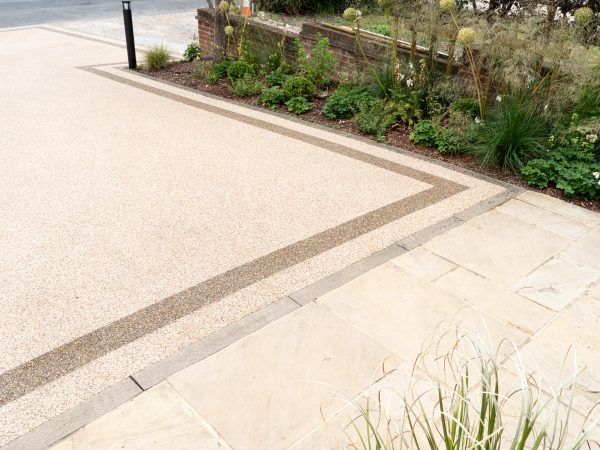 Close-up of Vuba resin bound stone surface installed in Essex